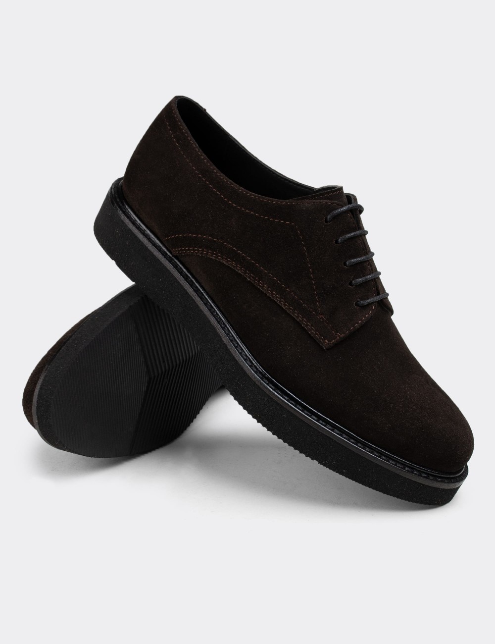 Brown Suede Leather Lace-up Shoes - 01430ZKHVE06