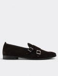 Brown Suede Leather Monk-Strap Loafers
