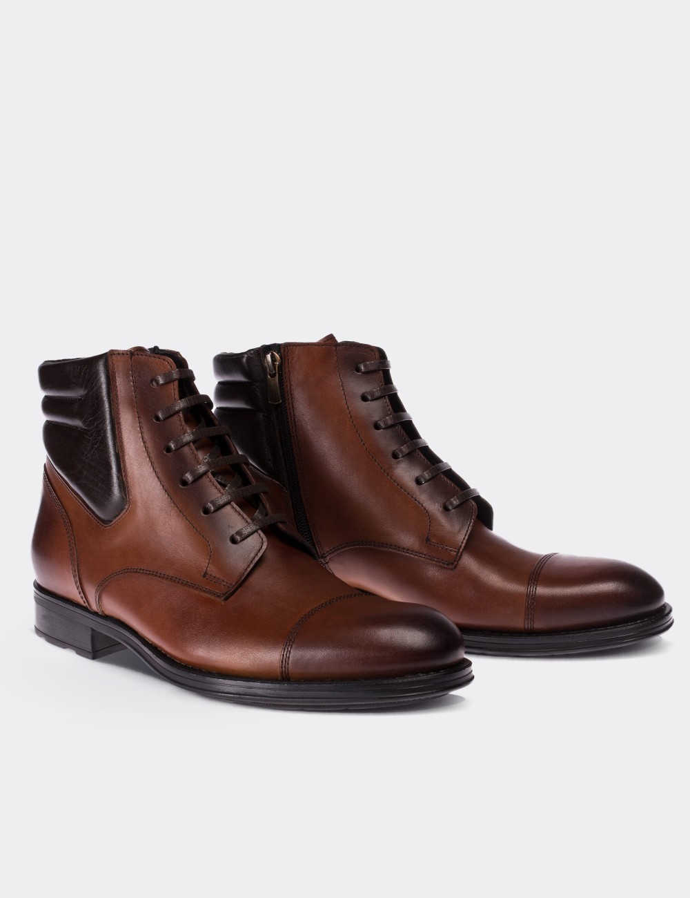 Tan  Leather Boots - 01752MTBAC02