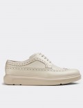 Beige  Leather Lace-up Shoes