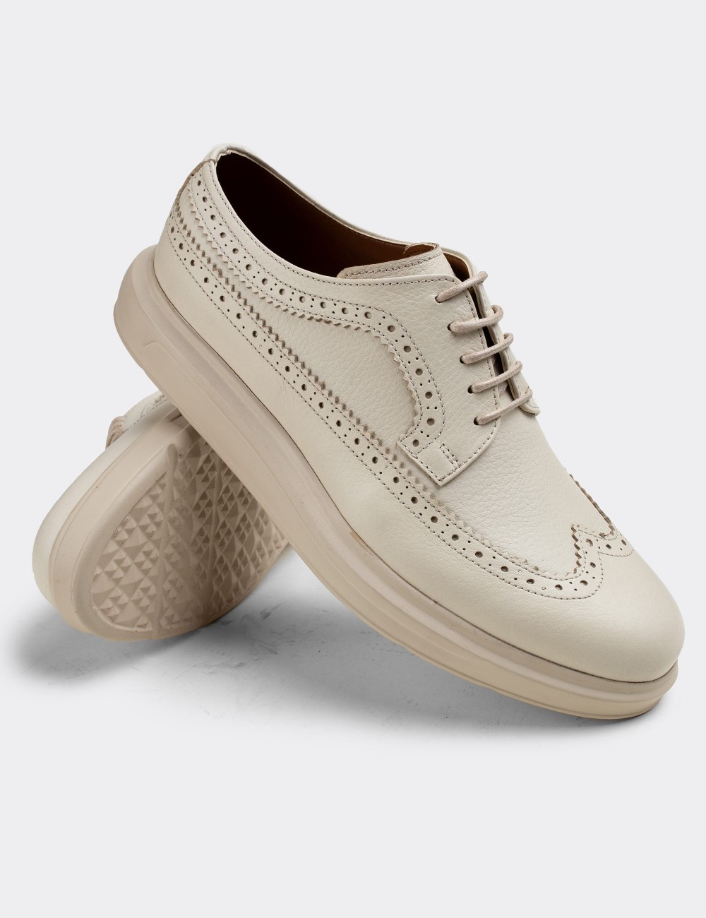 Beige  Leather Lace-up Shoes - 01293MBEJP01
