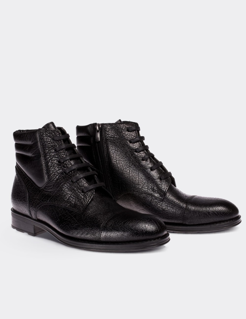 Black  Leather  Boots - 01752MSYHC02