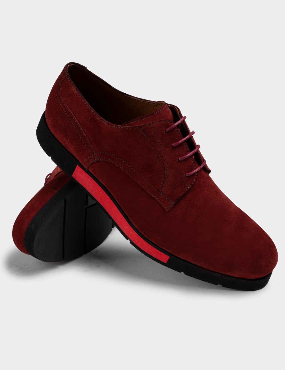 Burgundy Suede Leather Lace-up Shoes - 01294MBRDE10