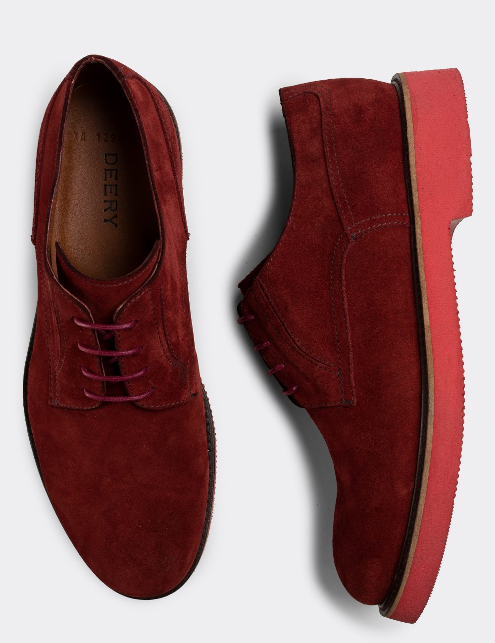 Burgundy Suede Leather Lace-up Shoes - 01294MBRDE11
