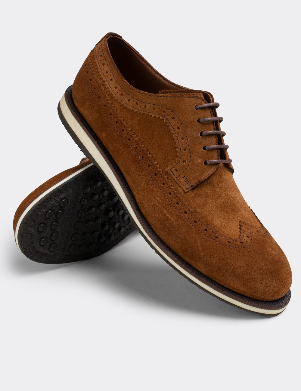 Tan Suede Leather Lace-up Shoes - 01293MTBAE13