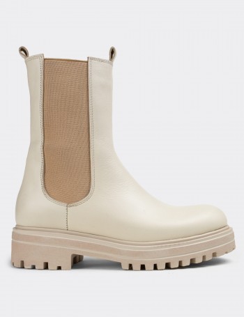 Beige  Leather Chelsea Boots - E2020ZBEJC01