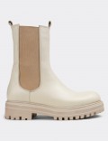 Beige  Leather Chelsea Boots