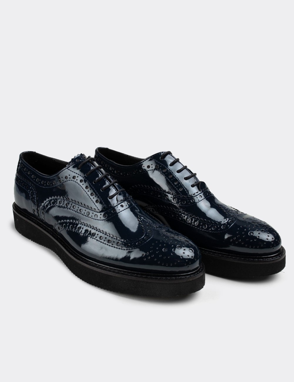 Navy Patent Lace-up Shoes - Deery