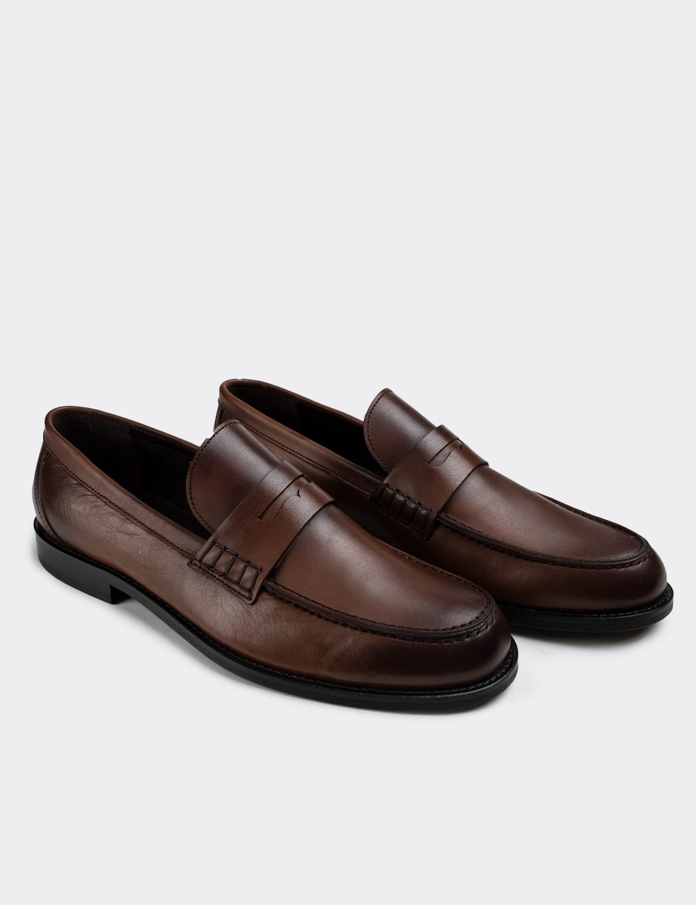 Tan  Leather Loafers - 01538MTBAN02