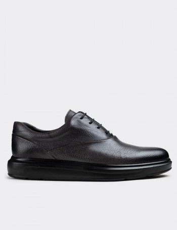 Gray  Leather Lace-up Shoes - 01652MGRIP01