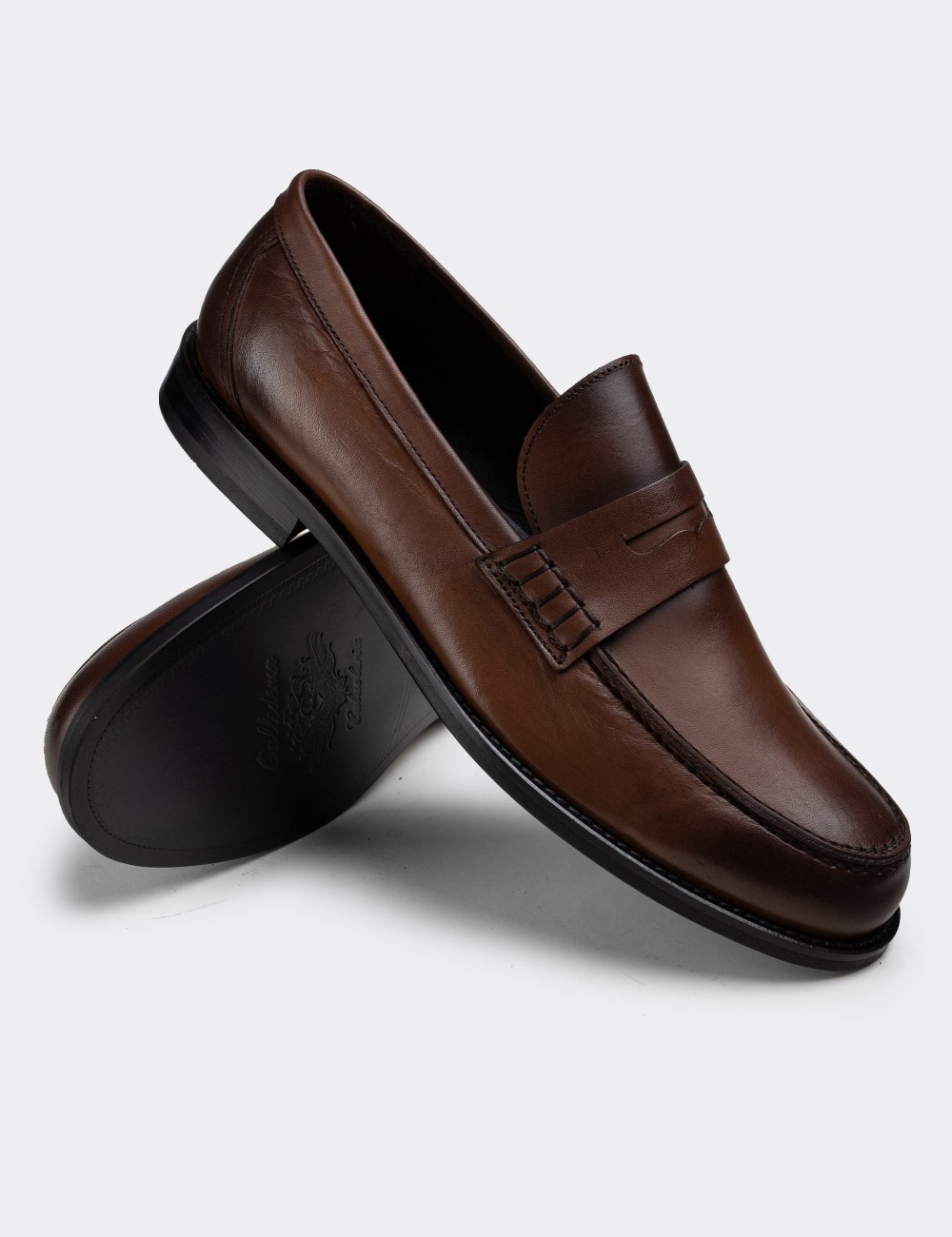 Tan  Leather Loafers - 01538MTBAN02