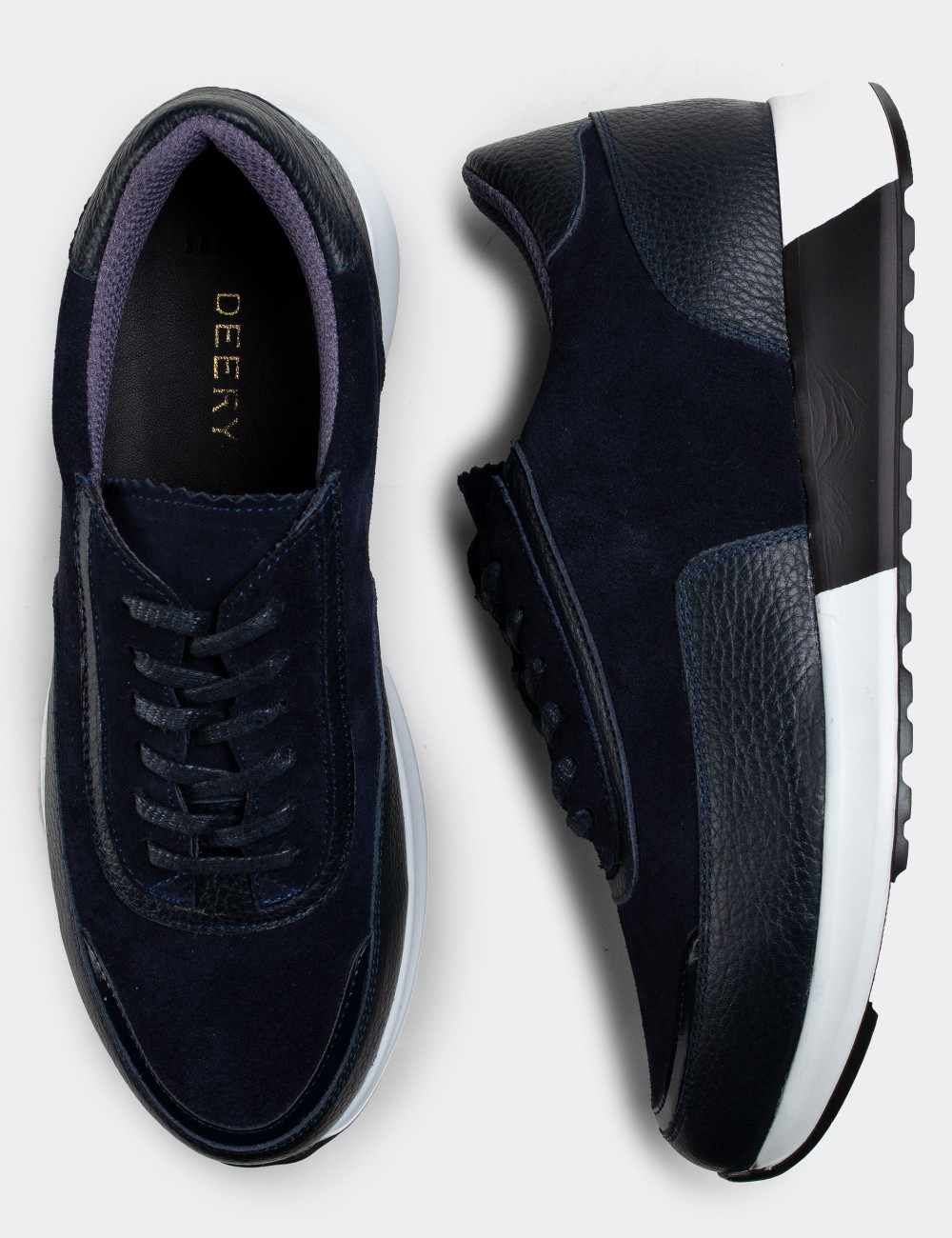Navy Suede Leather Sneakers - 01819MLCVE01