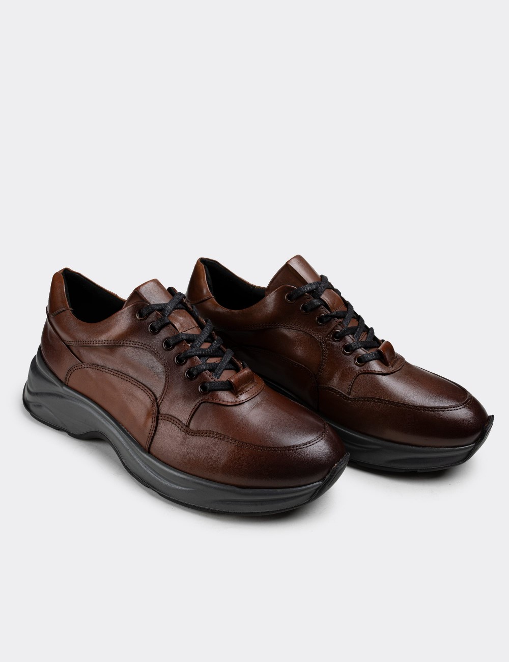 Tan  Leather Sneakers - 01817MTBAT01