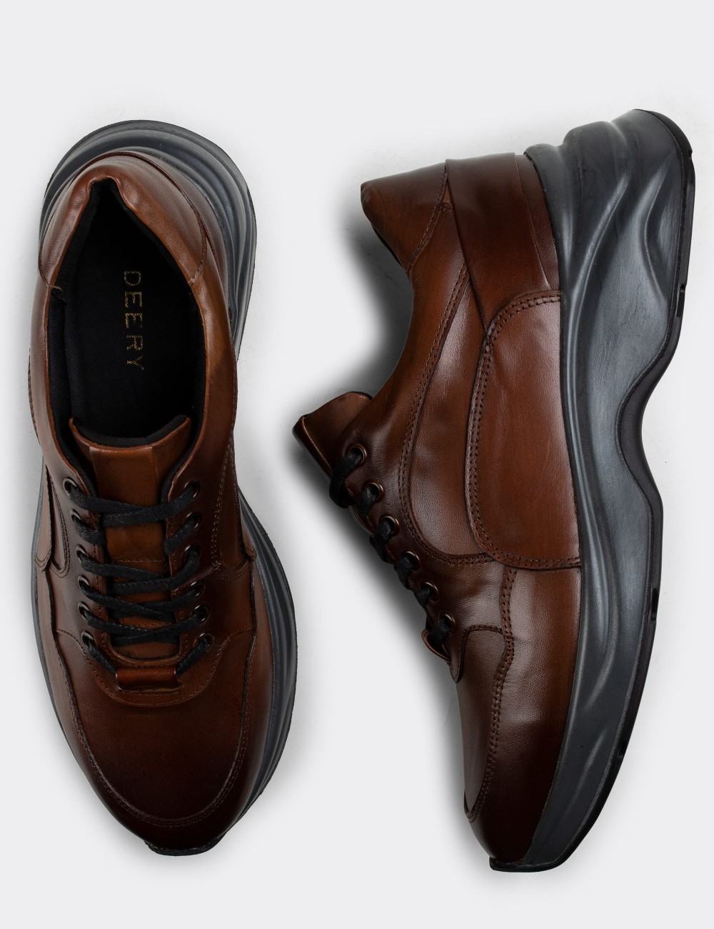 Tan  Leather Sneakers - 01817MTBAT01