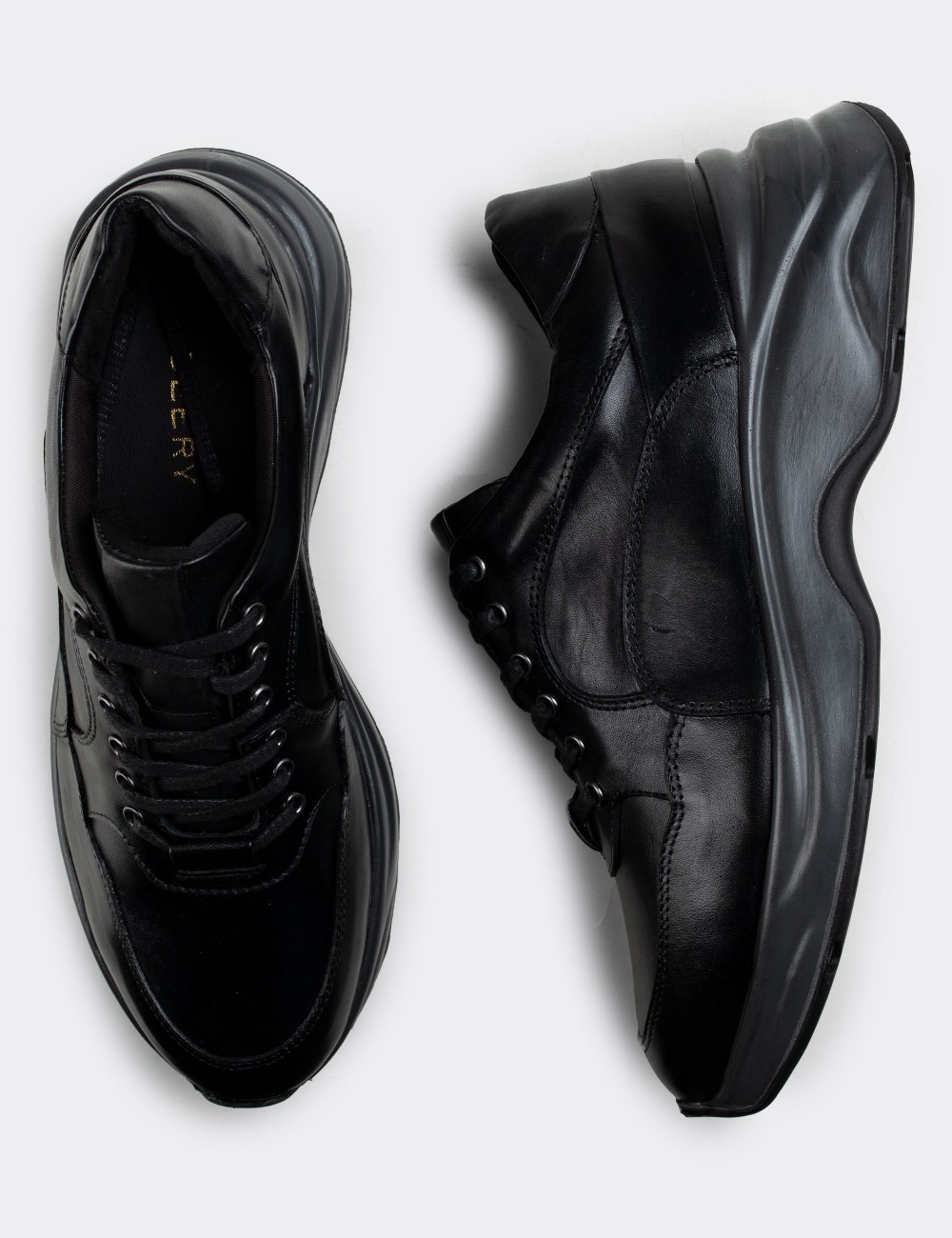 Black  Leather Sneakers - 01817MSYHT01