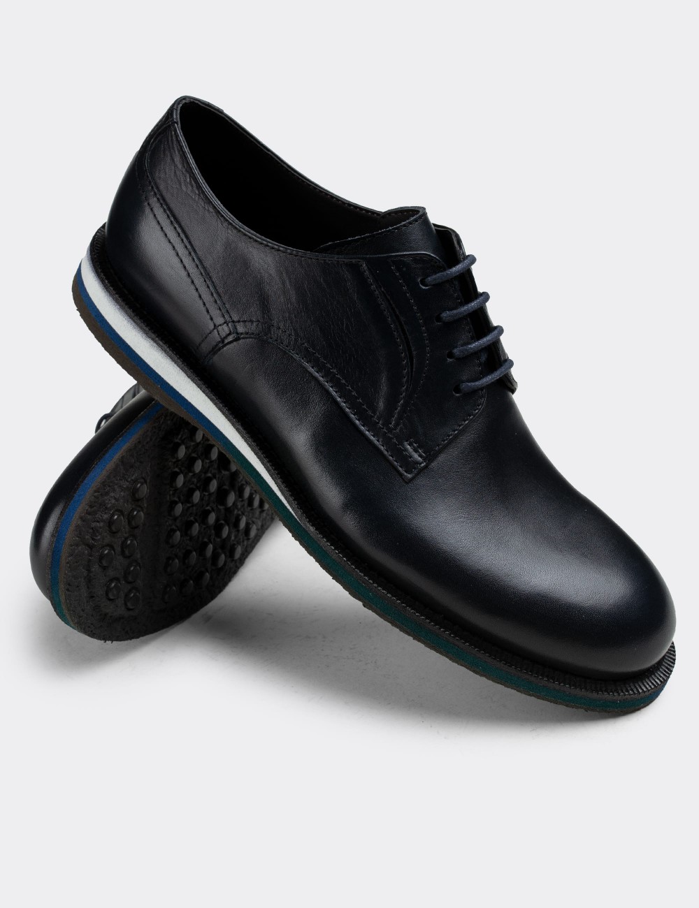 Navy  Leather Lace-up Shoes - 01294MLCVE20