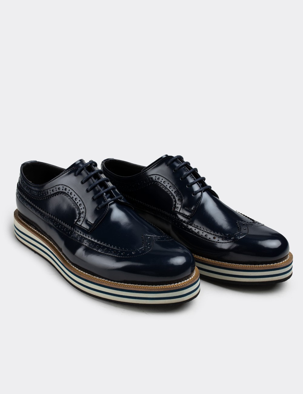Navy Patent Lace-up Shoes - 01293MLCVE38