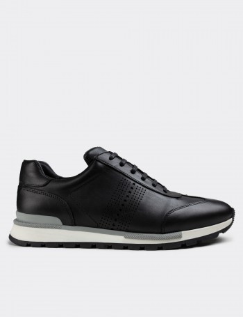 Black  Leather Sneakers - 01738MSYHT02