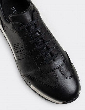 Black  Leather Sneakers - 01738MSYHT02