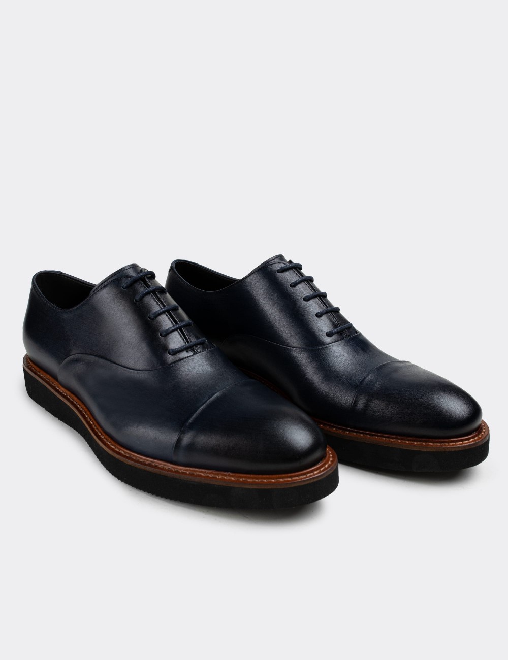 Navy  Leather Lace-up Shoes - 01026MLCVE05