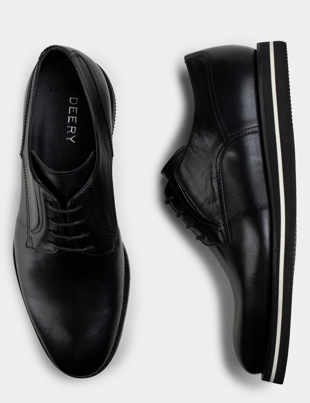Black  Leather Lace-up Shoes - 01294MSYHE24