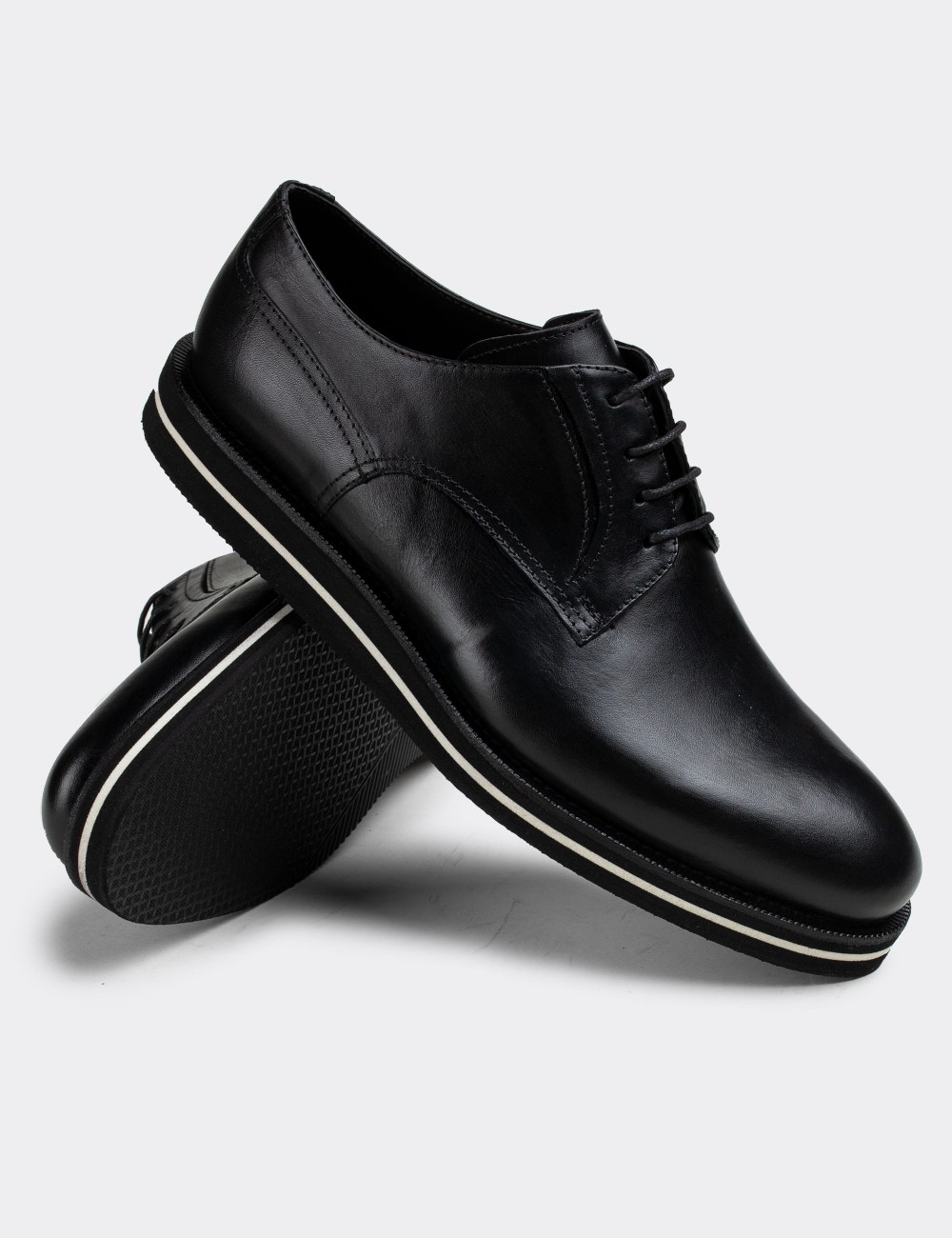 Black  Leather Lace-up Shoes - 01294MSYHE24