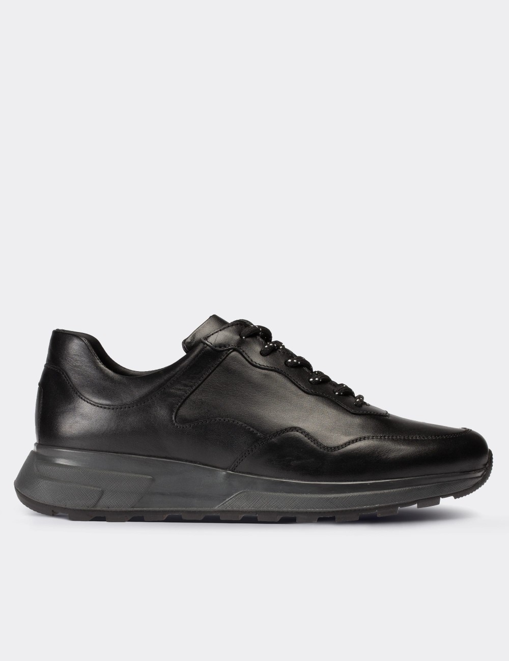 Black  Leather Sneakers - 01725MSYHP01