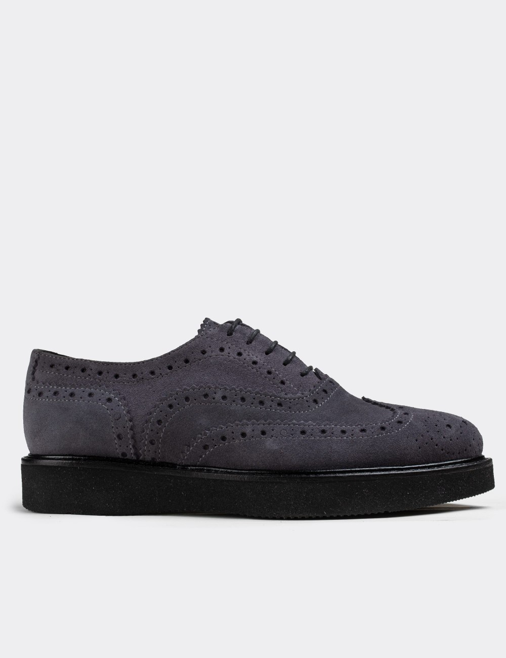 Gray Suede Leather Lace-up Shoes - 01418ZGRIE01