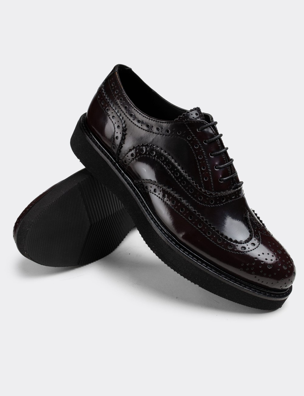 Burgundy  Leather Lace-up Shoes - 01418ZBRDE09