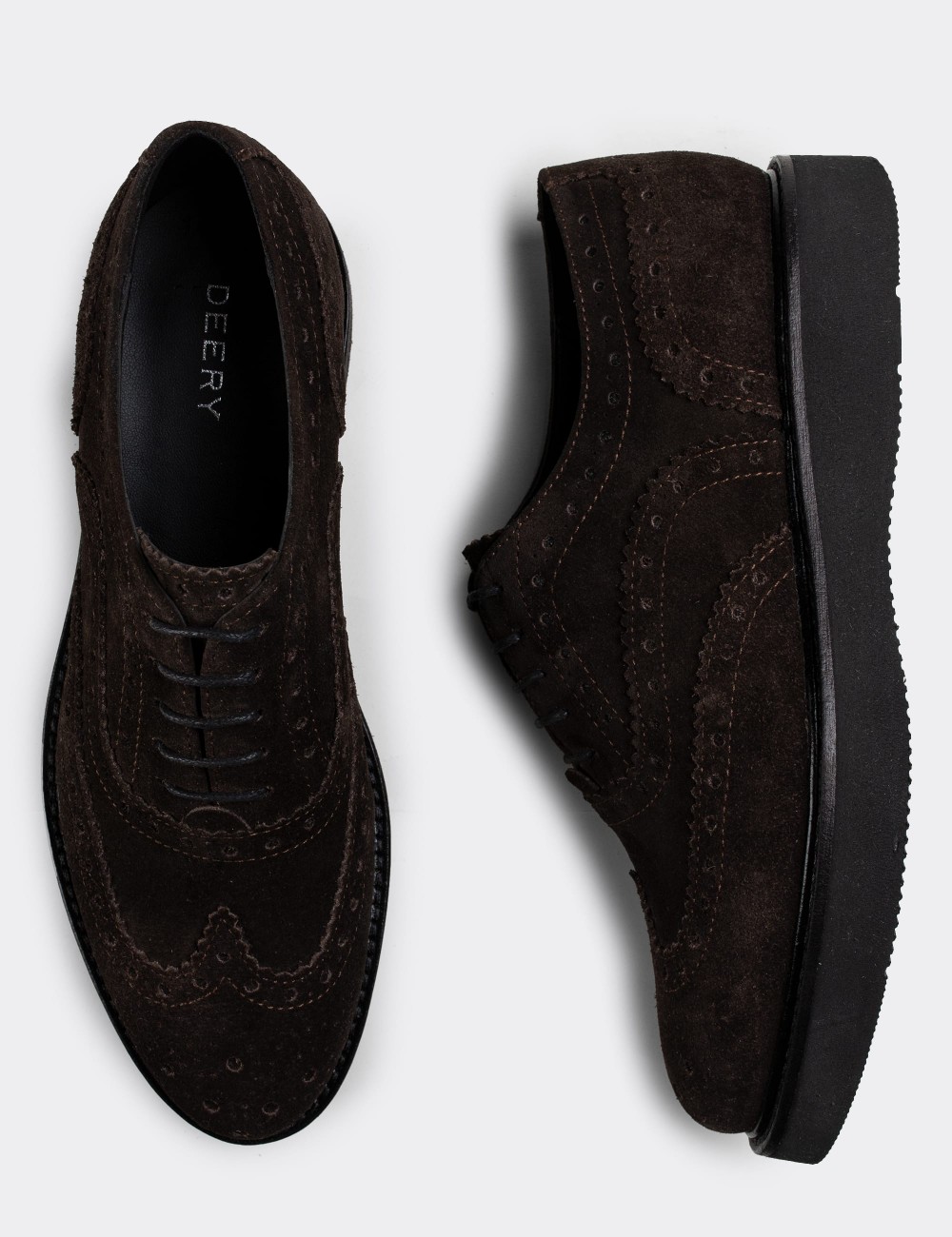 Brown Suede Leather Lace-up Shoes - 01418ZKHVE04