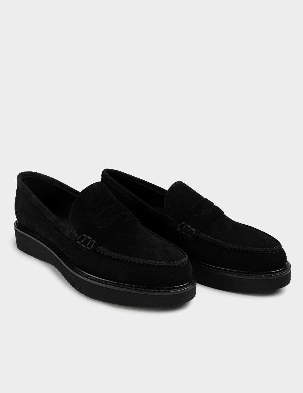 Black Suede Leather Loafers - 01574ZSYHE04