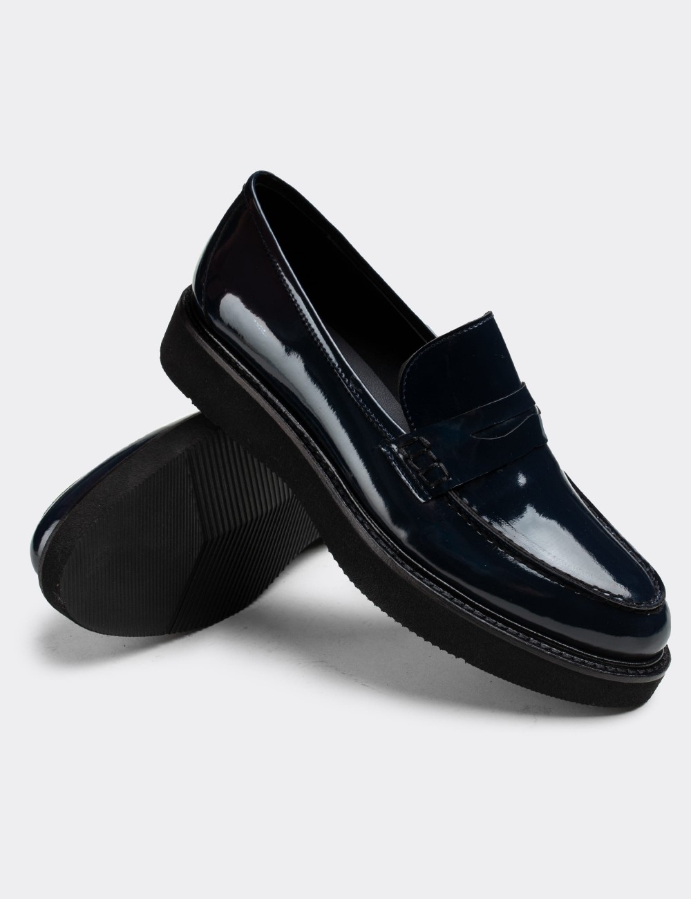 Navy Patent Leather Loafers - 01574ZLCVE03