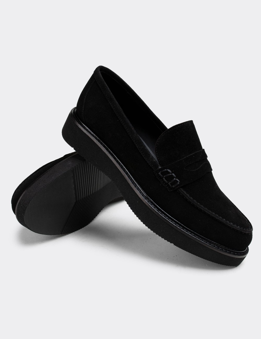 Black Suede Leather Loafers - 01574ZSYHE04