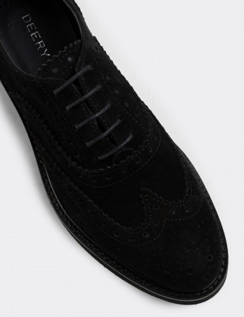 Black Suede Leather Lace-up Shoes - 01418ZSYHE08