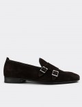 Brown Suede Leather Monk-Strap Loafers