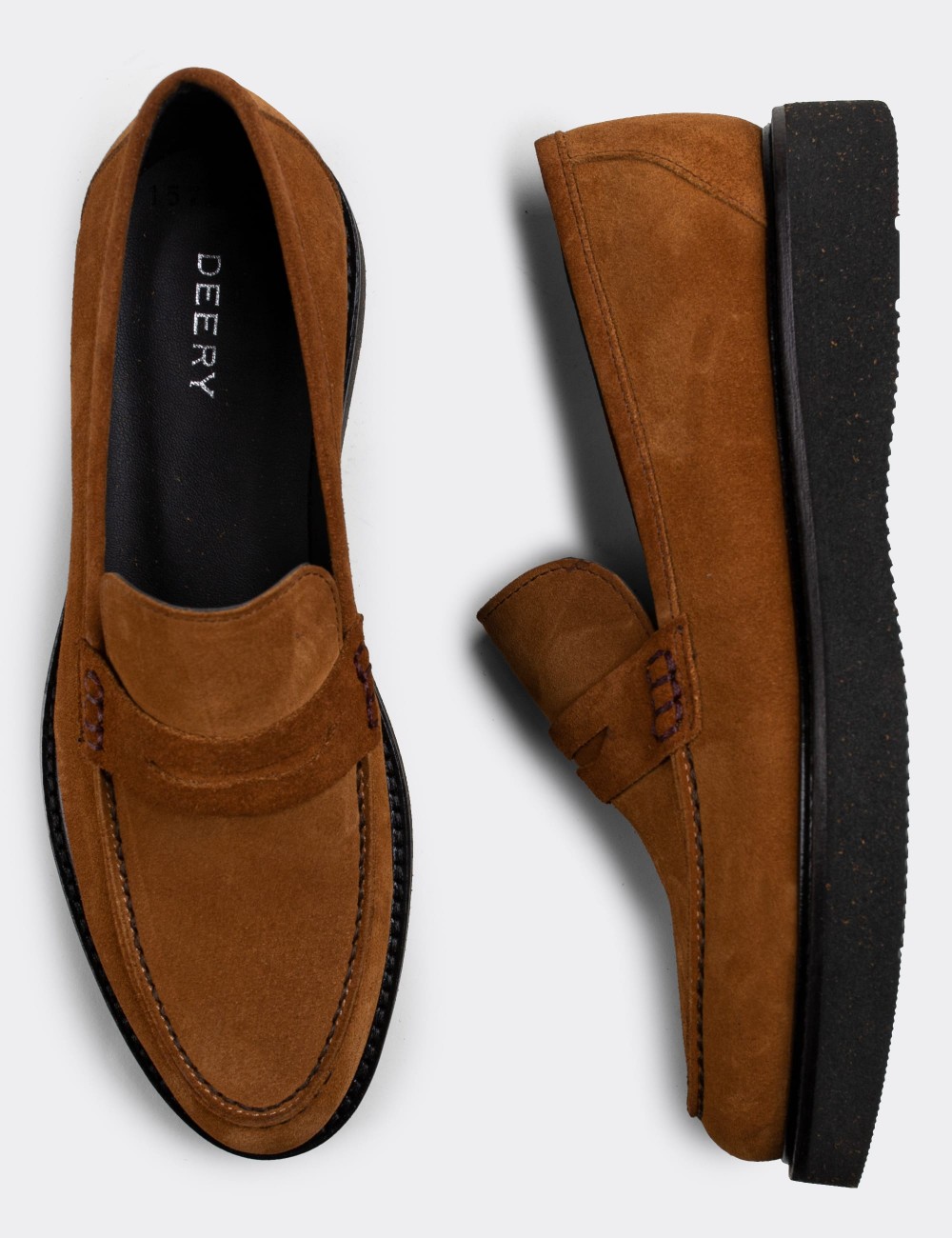 Brown Suede Leather Loafers - 01574ZTRNE01