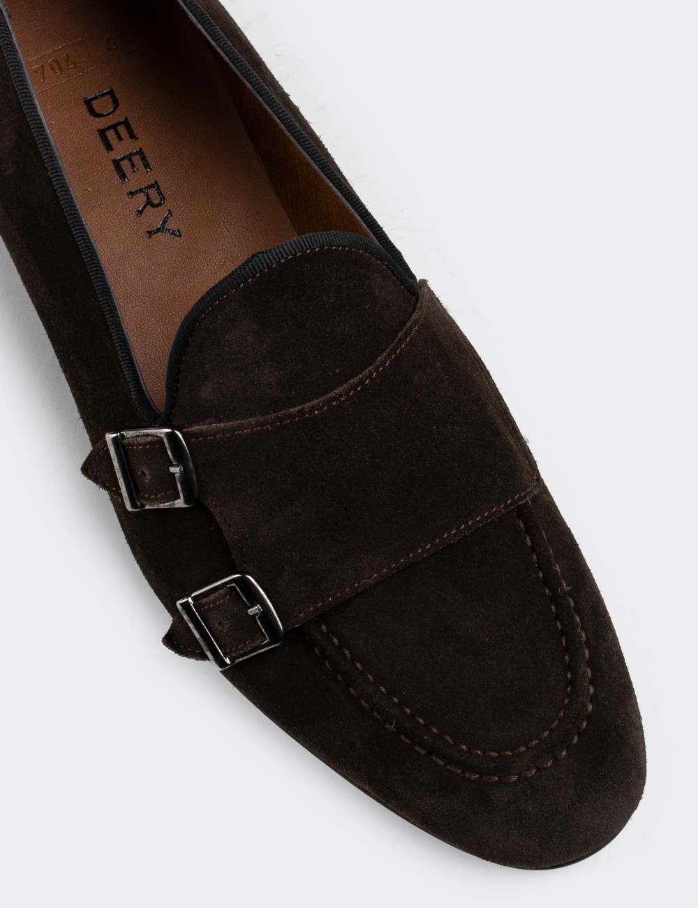 Brown Suede Leather Monk-Strap Loafers - 01704MKHVC04
