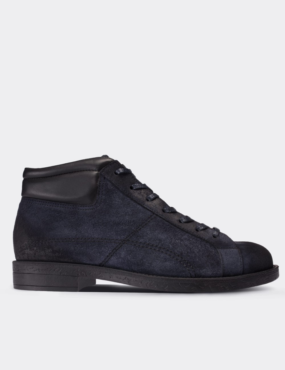 Navy Suede Leather Boots - 01760MLCVC03