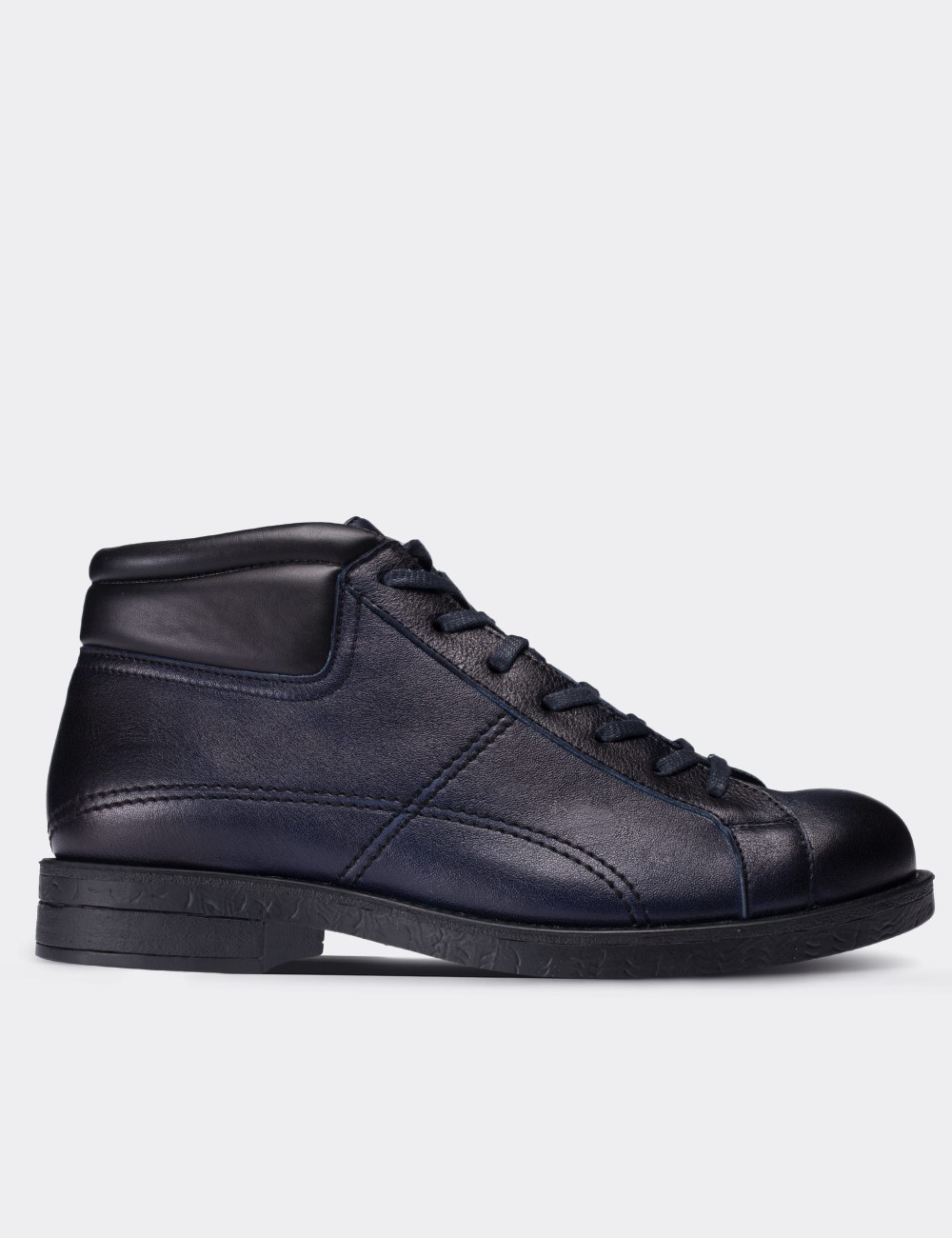 Navy  Leather  Boots - 01760MLCVC02