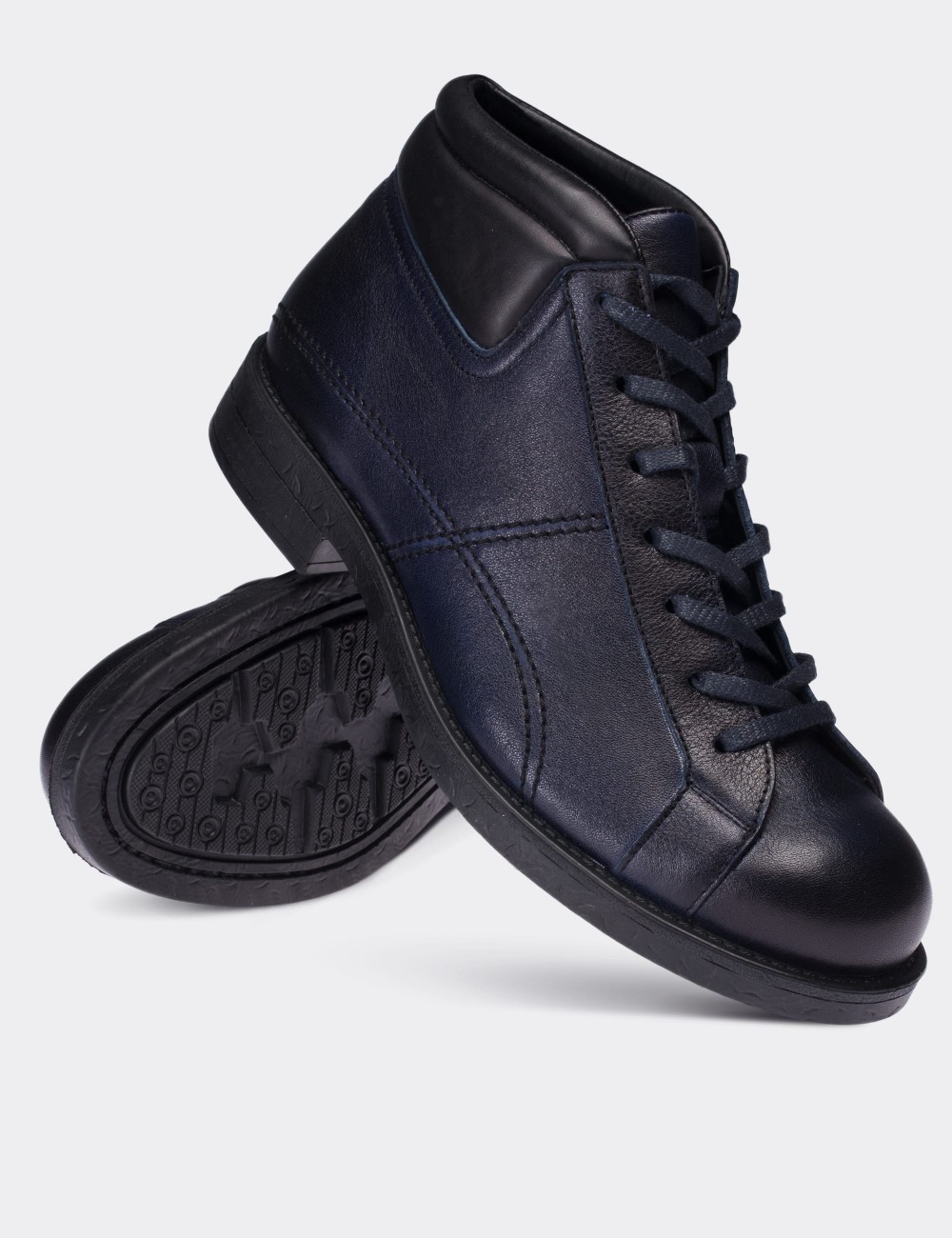 Navy  Leather  Boots - 01760MLCVC02