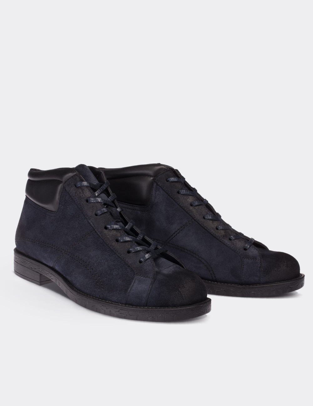 Navy Suede Leather Boots - 01760MLCVC03