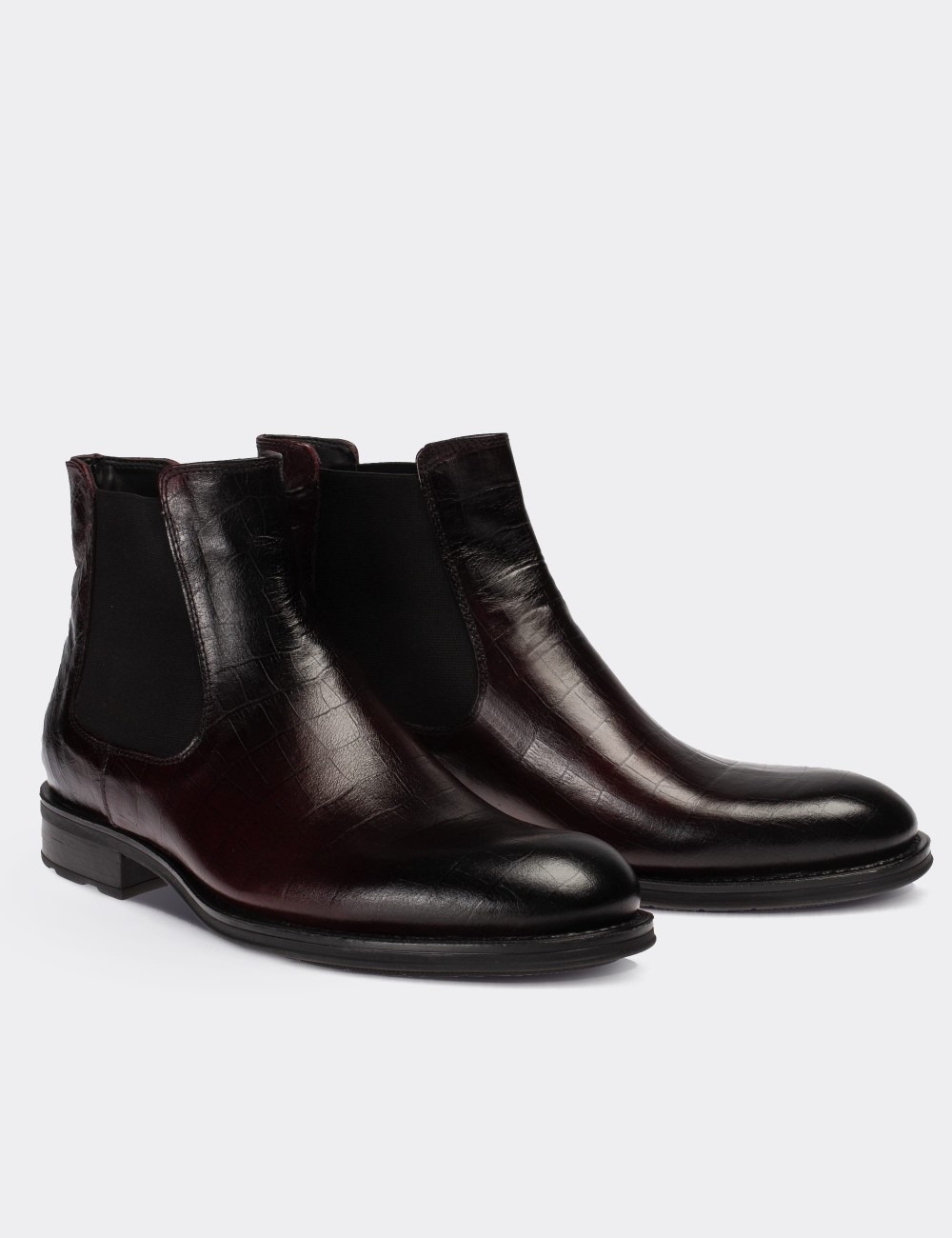 Burgundy  Leather Chelsea Boots - 01620MBRDC12
