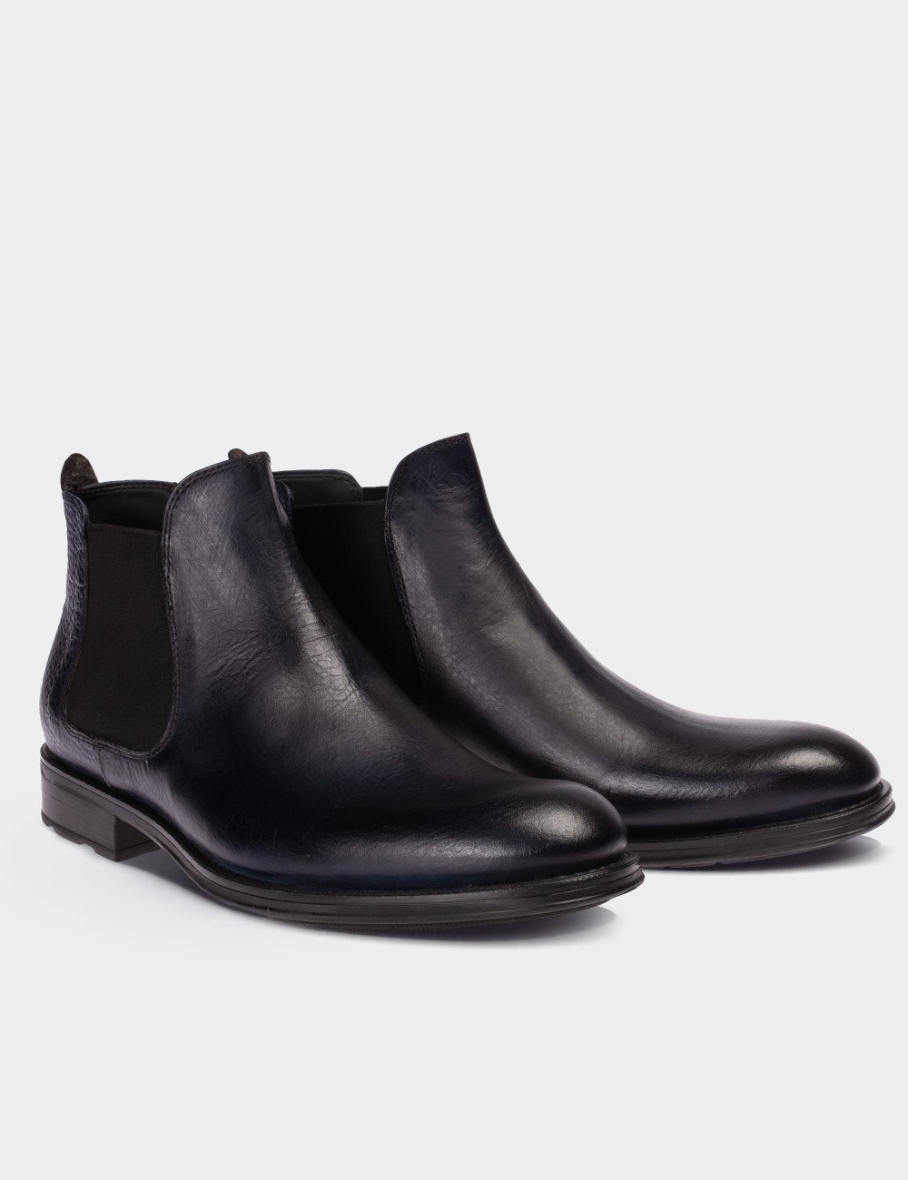 Navy  Leather Chelsea Boots - 01620MLCVC05