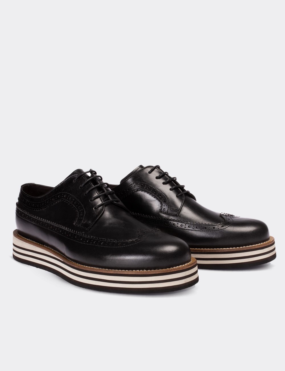 Black  Leather Lace-up Shoes - 01293MSYHE33