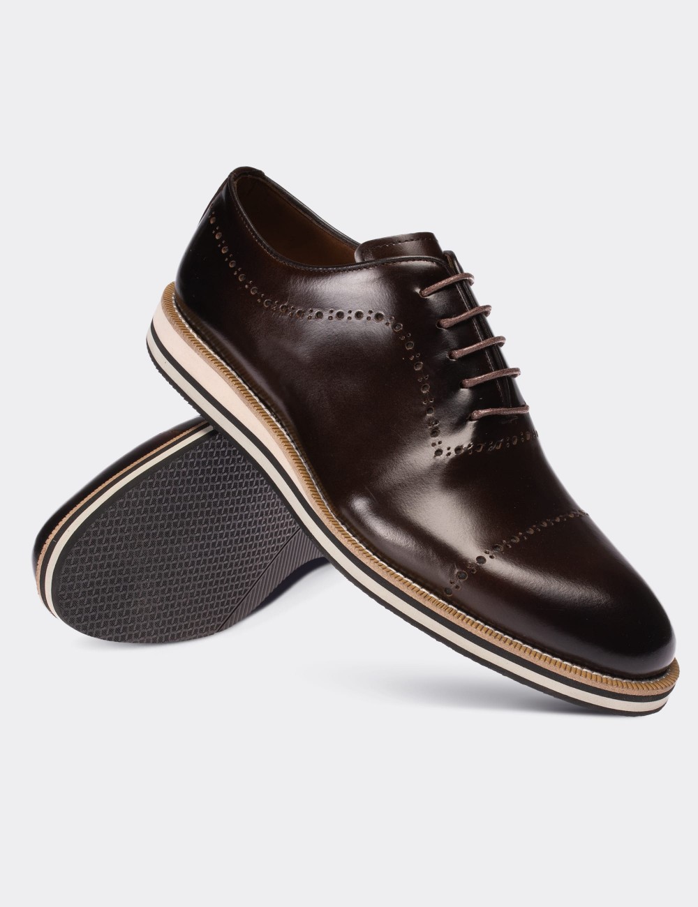 Brown  Leather Lace-up Shoes - 00491MKHVE12