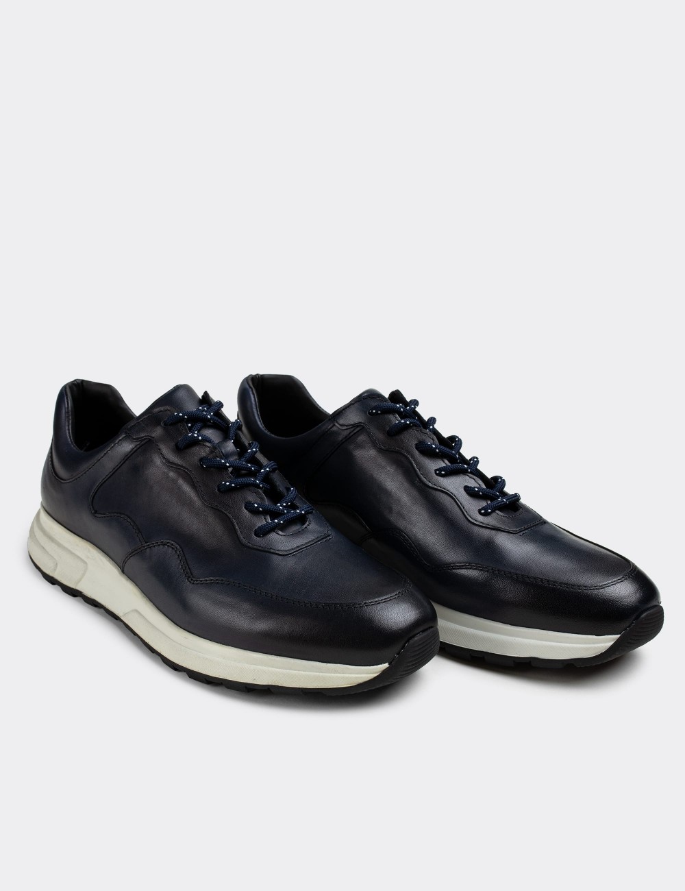 Navy  Leather Sneakers - 01725MLCVP01