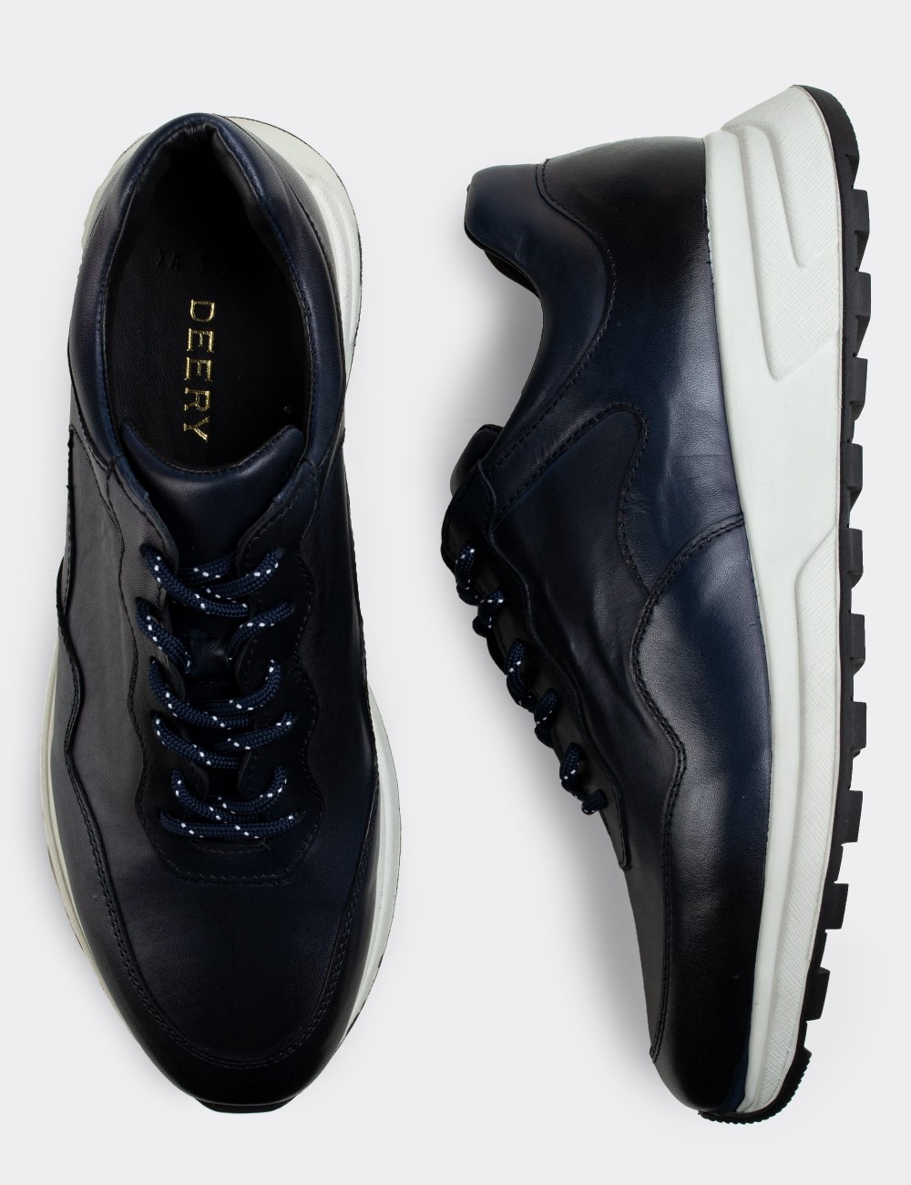 Navy  Leather Sneakers - 01725MLCVP01
