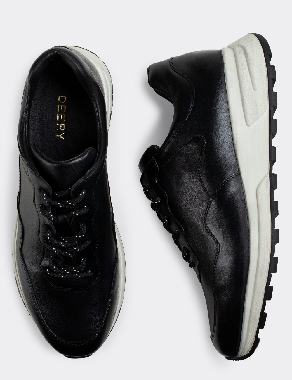 Black  Leather Sneakers - 01725MSYHP02