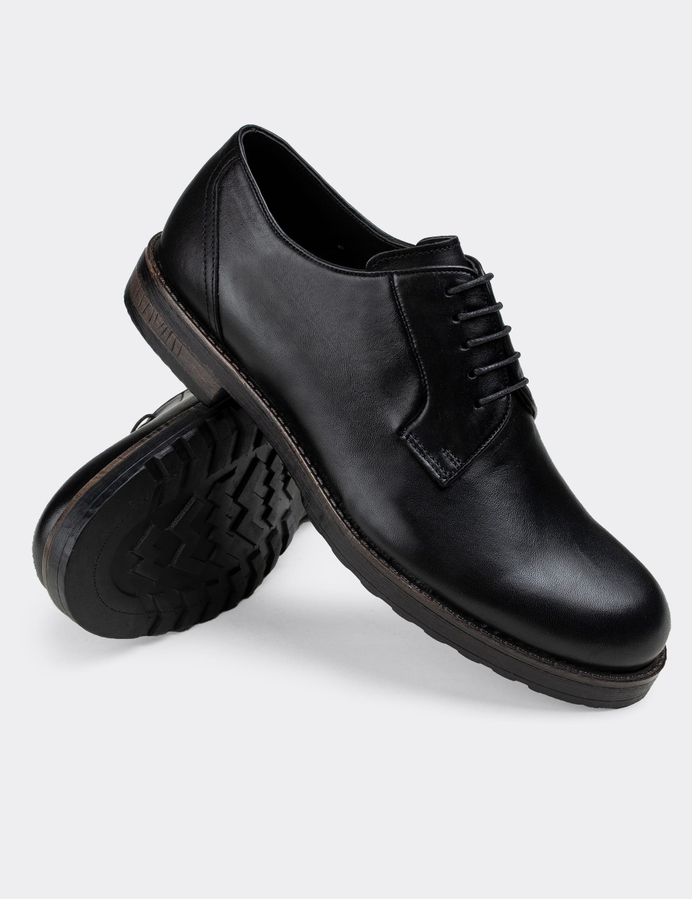 Black  Leather Lace-up Shoes - 01090MSYHC03