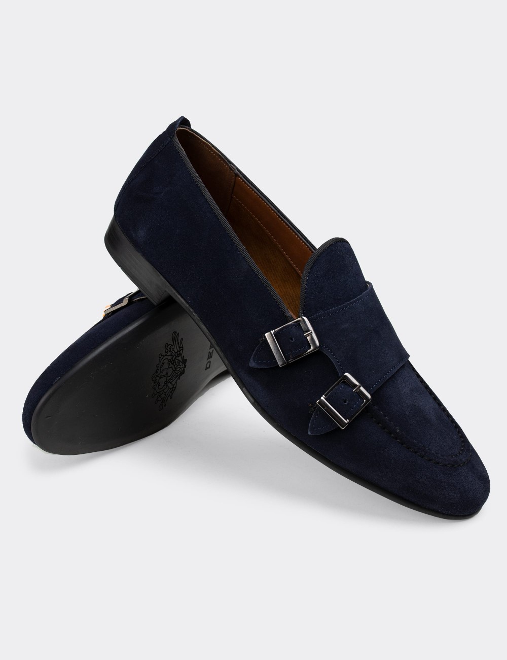 Navy Suede Leather Loafers - 01704MLCVC02